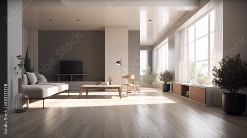 home interior design white and clean minimal living room sofa clear light day time nature earth tone material scheme colour image, image ai generate © VERTEX SPACE