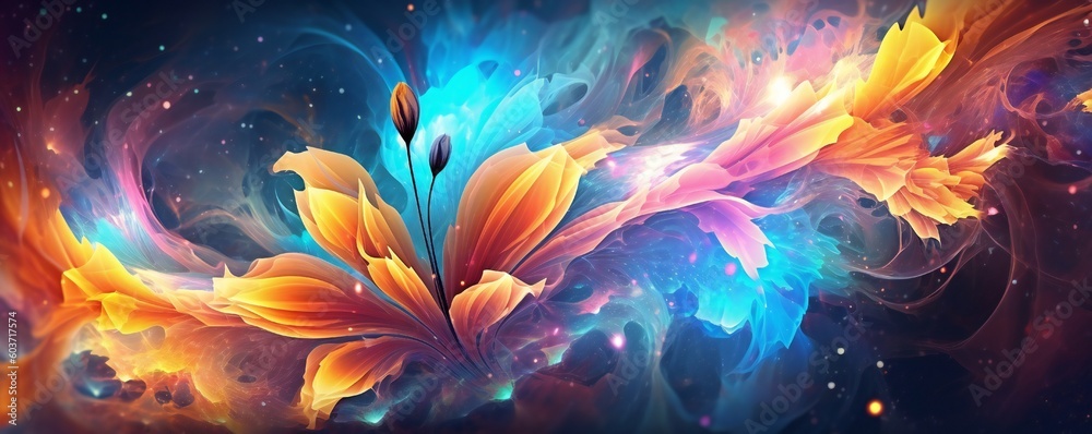 Obraz premium Panoramic colorful flowers floral background banner composition Generative AI 