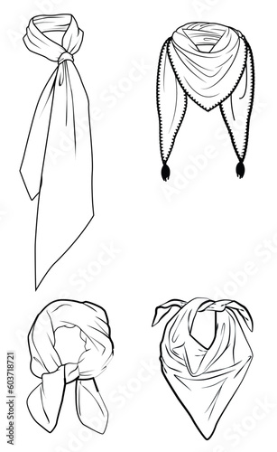 women's draped tie scarf set.Technical fashion scarf illustration.vector fashion CAD mock up