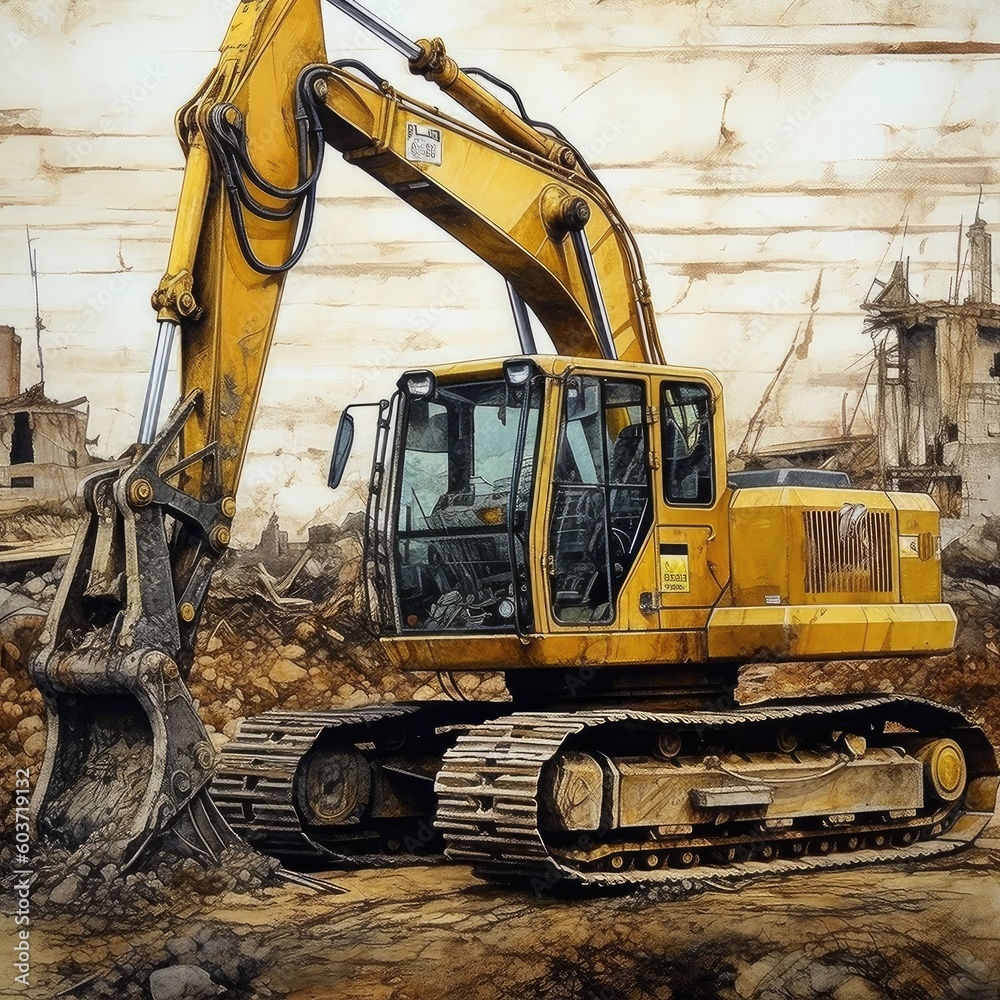 Excavator at Construction Site,backhoe,AI generated. Excavator at Construction Site,backhoe,AI generated.