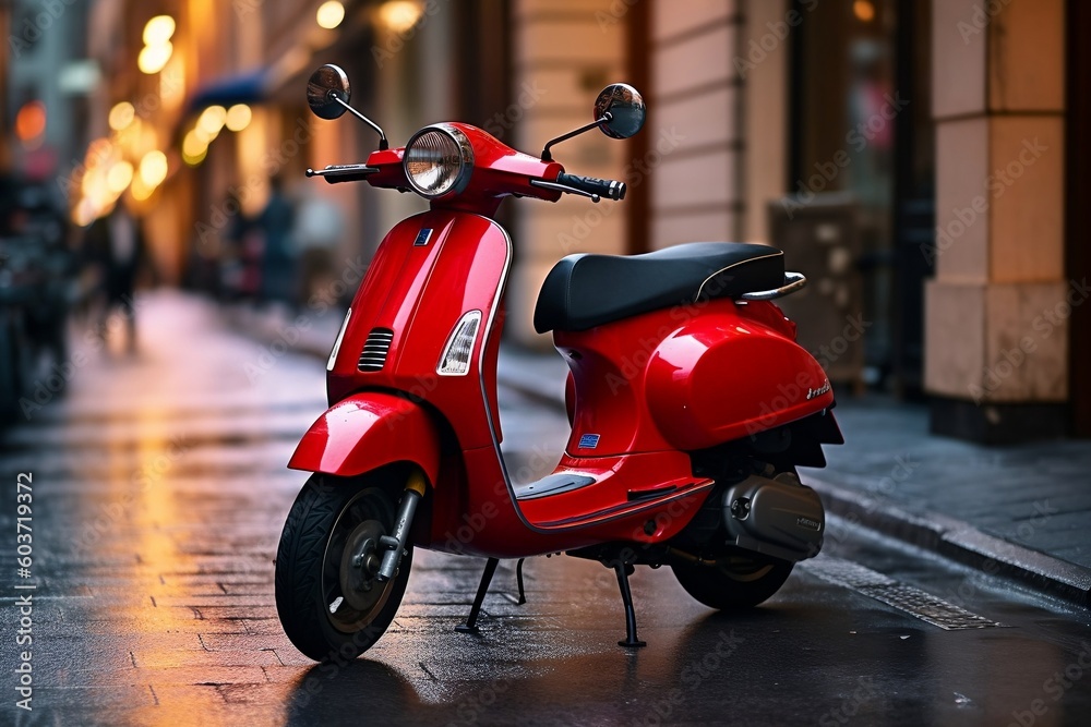 Rentable Red Scooter Parked. Generative AI