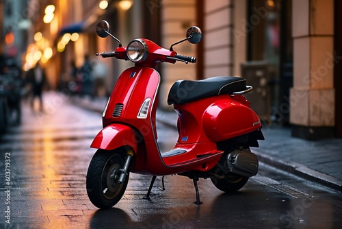 Rentable Red Scooter Parked. Generative AI