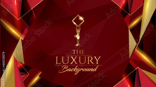 Dark Red Golden Royal Awards Graphics Background. Polygonal  Elegant Shine Spark. Luxury Premium Corporate Abstract Design Template. Classic Shape Post. Center LED Screen Visual. Business Event Design