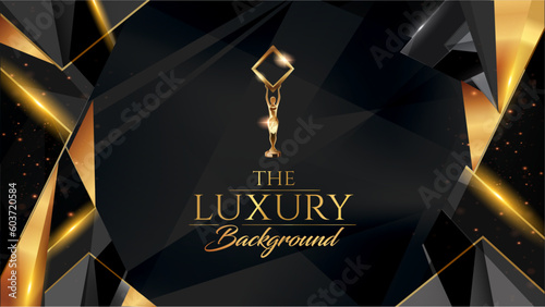 Black Golden Polygonal Edge Triangle Corner. Royal Awards Graphics Background. Glowing Lines Elegant Shine Modern Template. Luxury Premium Corporate Template. Triangle shape Abstract Certificate 