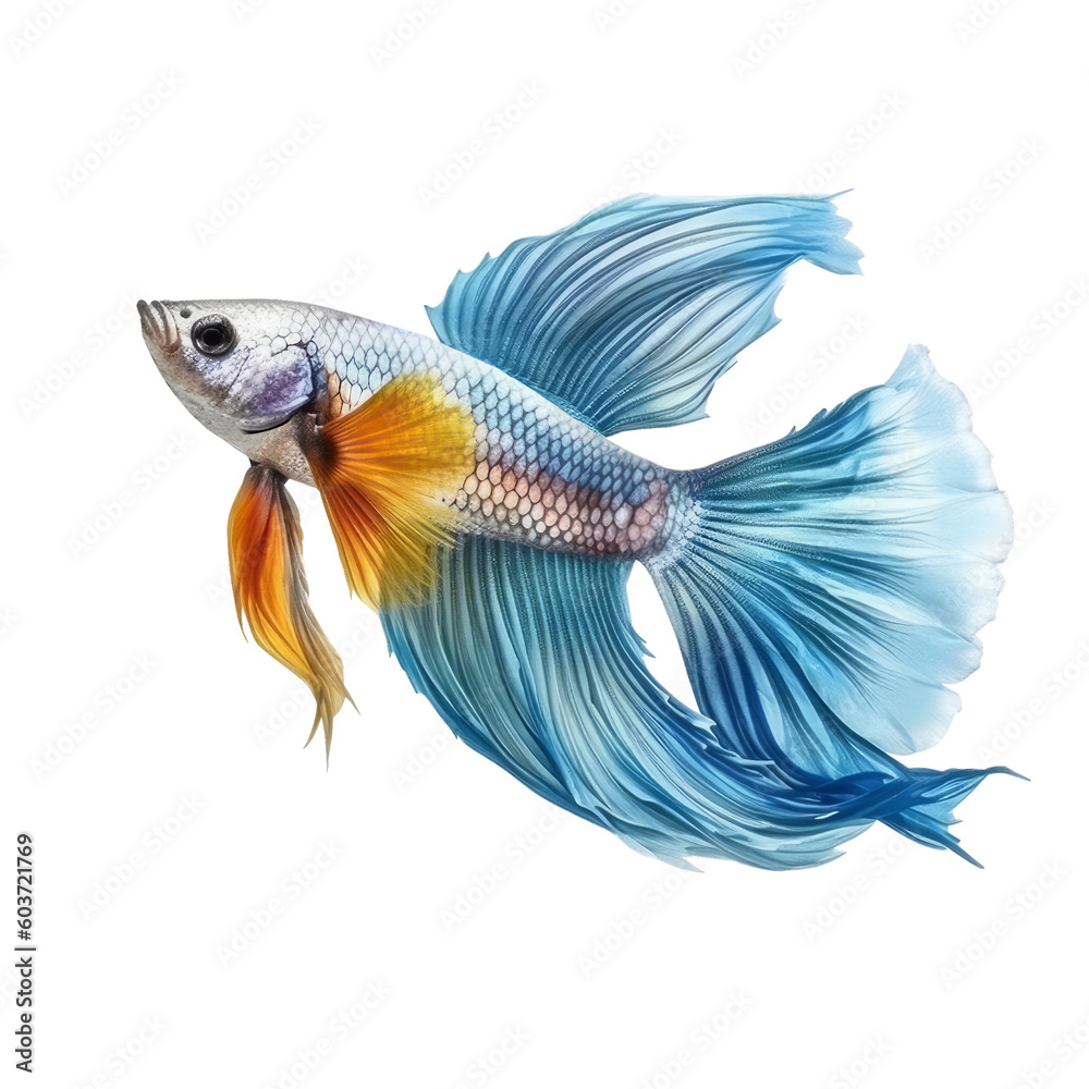 Fototapeta premium yellow blue betta fish isolated on transparent background cutout , generative ai