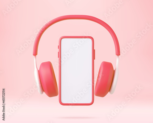 3d Portable headphones with phone photo