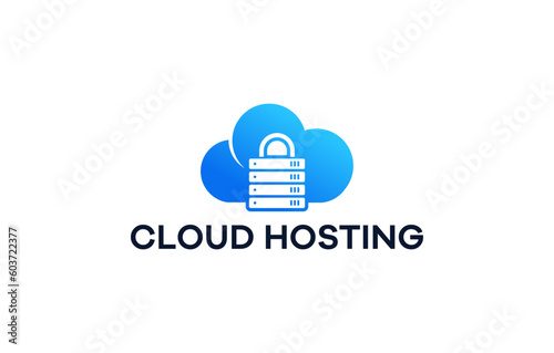 cloud hosting padlock logo design