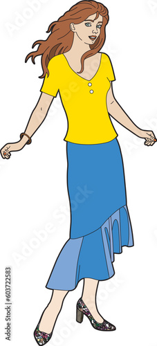 Woman in blue and yellow