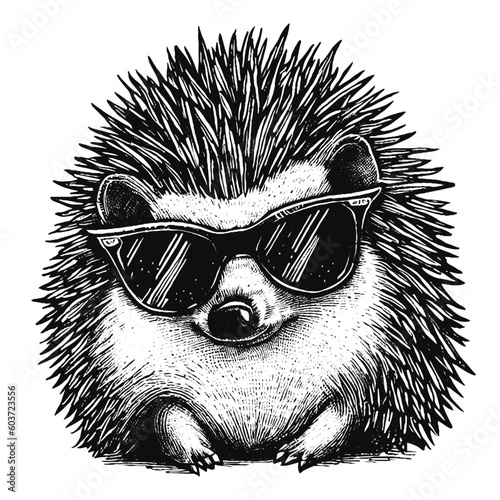 Foto cool hedgehog wearing sunglasses sketch