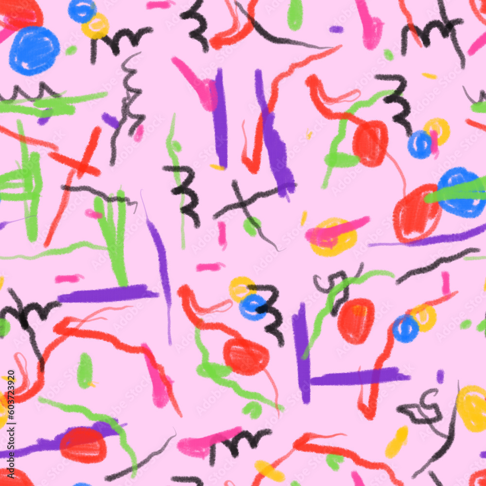 seamless pattern of children's drawings-little scribbles and scrawls.Children's doodles with felt-tip pens and pencils.Funny ornament for the nursery.Children's scribbles.Hippie style seamless pattern of children's drawings-little scribbles and scrawls.Children's doodles with felt-tip pens and pencils.Funny ornament for the nursery.Children's scribbles.Hippie style
