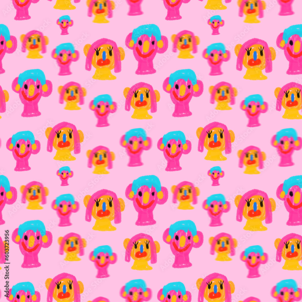 seamless pattern of children's drawings-little men,houses,flowers.Children's doodles with felt-tip pens and pencils.Funny ornament for the nursery.Children's scribbles with freaky dudes.Hippie style seamless pattern of children's drawings-little men,houses,flowers.Children's doodles with felt-tip pens and pencils.Funny ornament for the nursery.Children's scribbles with freaky dudes.Hippie style