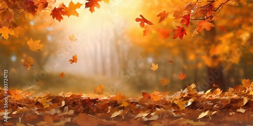 Autumn Bliss. Sunlit Forest with Vibrant Leaves. Sunlight Filtering through Autumn Trees. Generative AI illustrations.