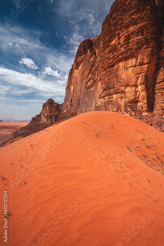 Amazing and spectacular landscapes of Wadi Rum desert in Jordan. Dunes  rocks  it s all here. Beautiful weather gives the climate to this place.