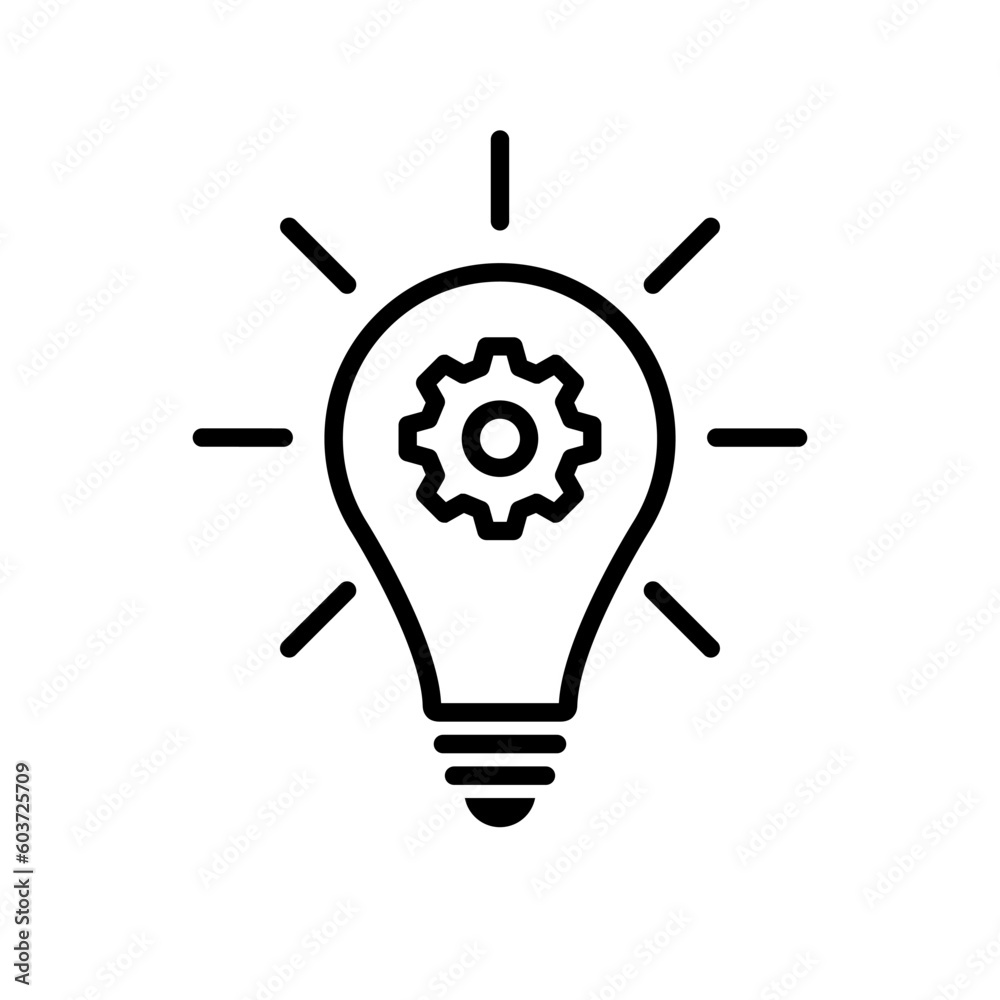 Bulb, lamp icon with gear. Idea, creativity symbol vector Bulb, lamp icon with gear. Idea, creativity symbol vector