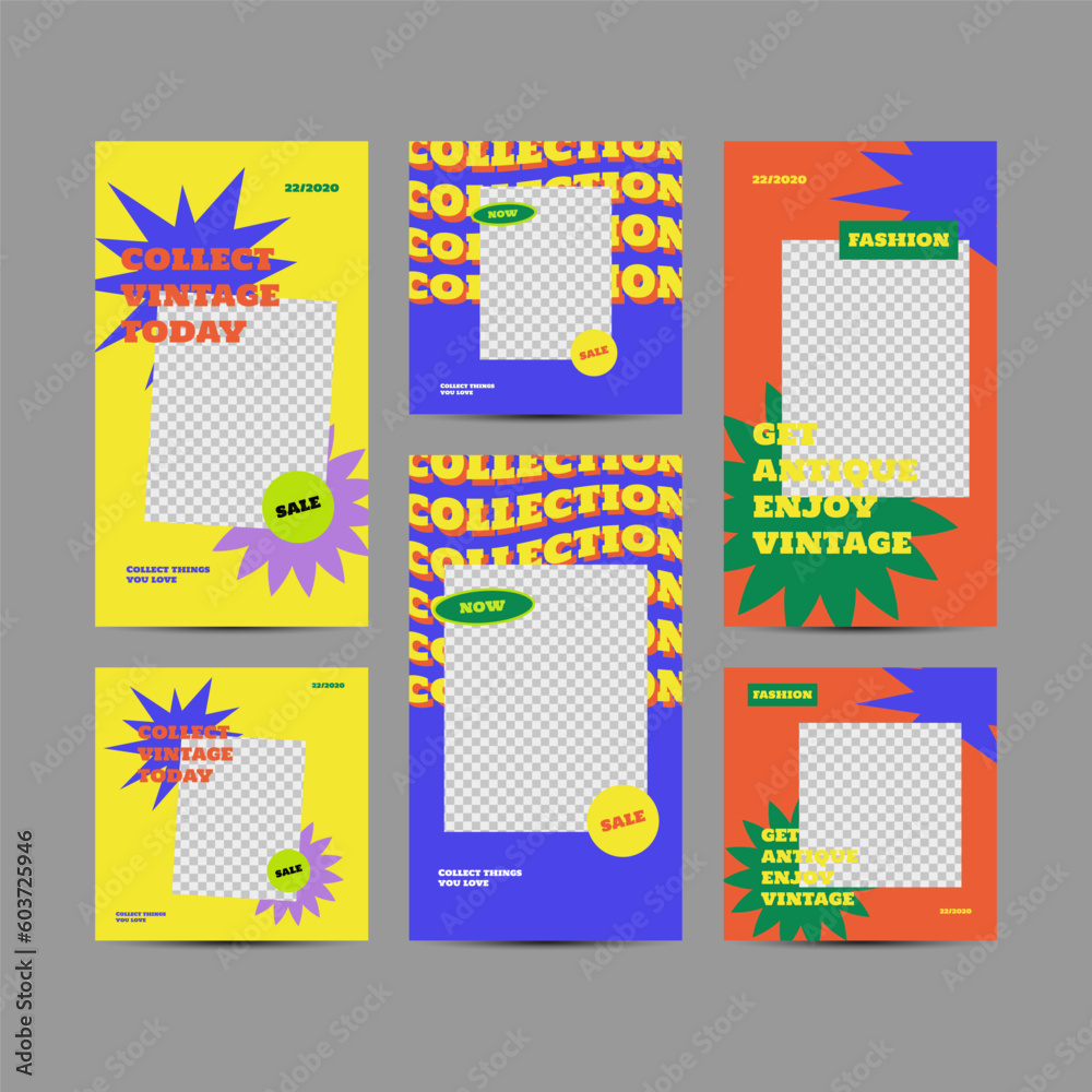 Set of Retro Social Media Templates for digital business marketing banner Set of Retro Social Media Templates for digital business marketing banner
