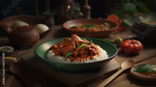 Generative AI hyperrealistic portrait rendang indonesian food Photography