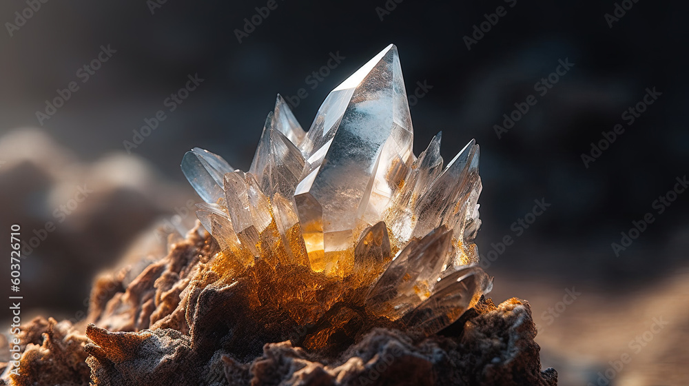 Macro photography of Danburite crystal. Raw and uncut mineral in nature. Precious gemstone. Generative AI Macro photography of Danburite crystal. Raw and uncut mineral in nature. Precious gemstone. Generative AI