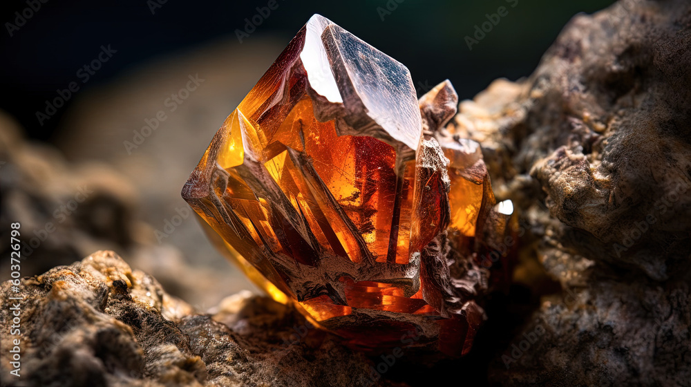 Raw Eosphorite geode. Uncut precious gemstone. Orange jewel. Generative AI