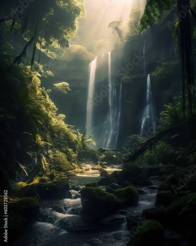 Waterfalls in a lush forest  Amazonia Landscape - Generative AI