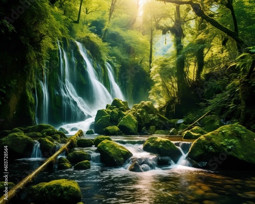Waterfalls in a lush forest  Amazonia Landscape - Generative AI