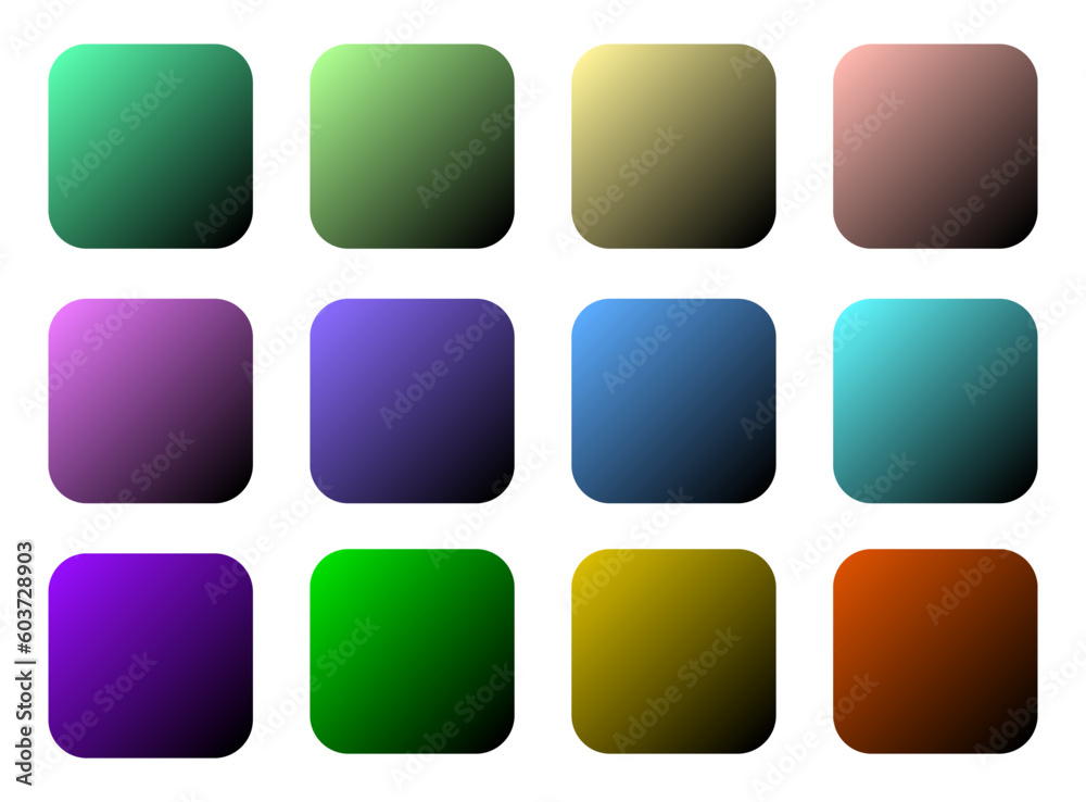 Colorful Black Color Shade Linear Gradient Palette Swatches Web Kit Rounded Squares Template Set