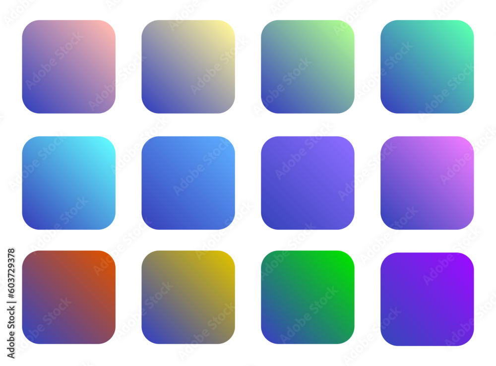 Colorful Blue Color Shade Linear Gradient Palette Swatches Web Kit Rounded Squares Template Set