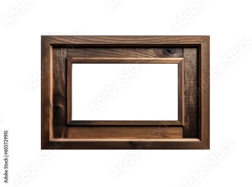wide brown wooden frame for pictures and photos isolated on white background. Generated AI