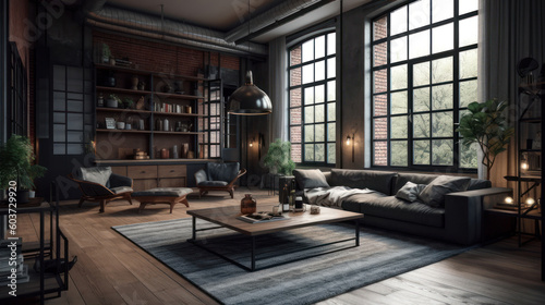 Interior of a Industrial Style Living Room with Modern Furniture © Eirik Sørstrømmen