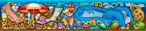 Cartoon cute doodles summer beach children's entertainment illustration. © KTVector