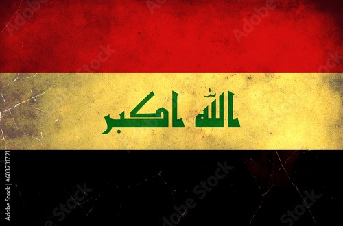 irag flag with grunge texture background photo