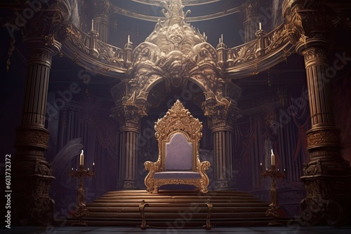 King of the throne at the castle with light. Generative AI.