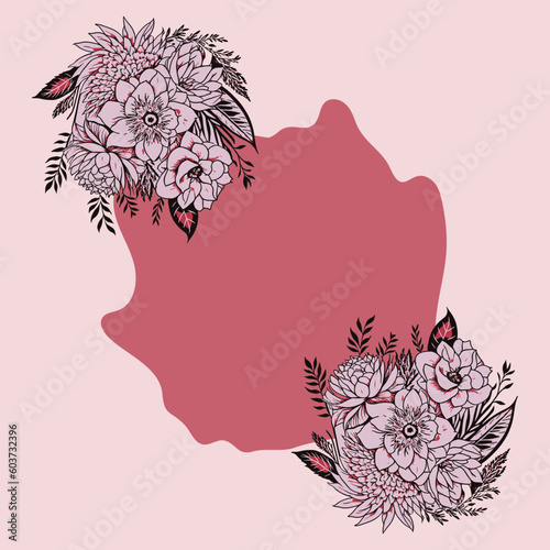 background with flowers and leaves pink color