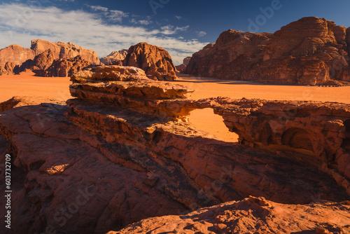 Amazing and spectacular landscapes of Wadi Rum desert in Jordan. Dunes  rocks are all Beautiful weather gives the climate to this place.