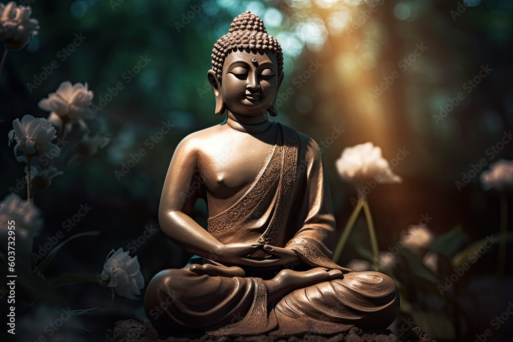 Fototapeta premium Buddha statue in the garden. Generative AI.