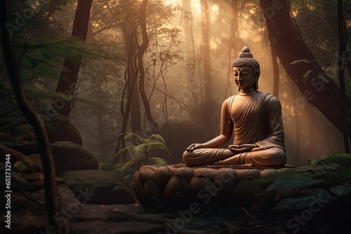 Buddha statue in the garden. Generative AI. © hugo