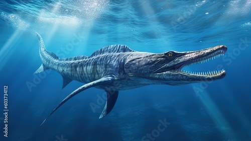 An aquatic dinosaur that lived between 70 and 66 million years ago. Generative AI photo