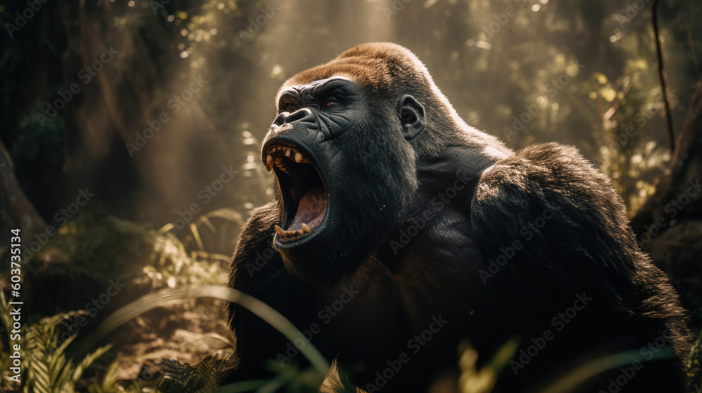 Raging Gorilla in jungle