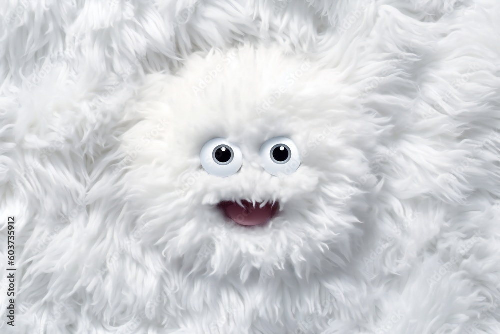 A fluffy white animal mascot with smiley face Generative AI A fluffy white animal mascot with smiley face Generative AI