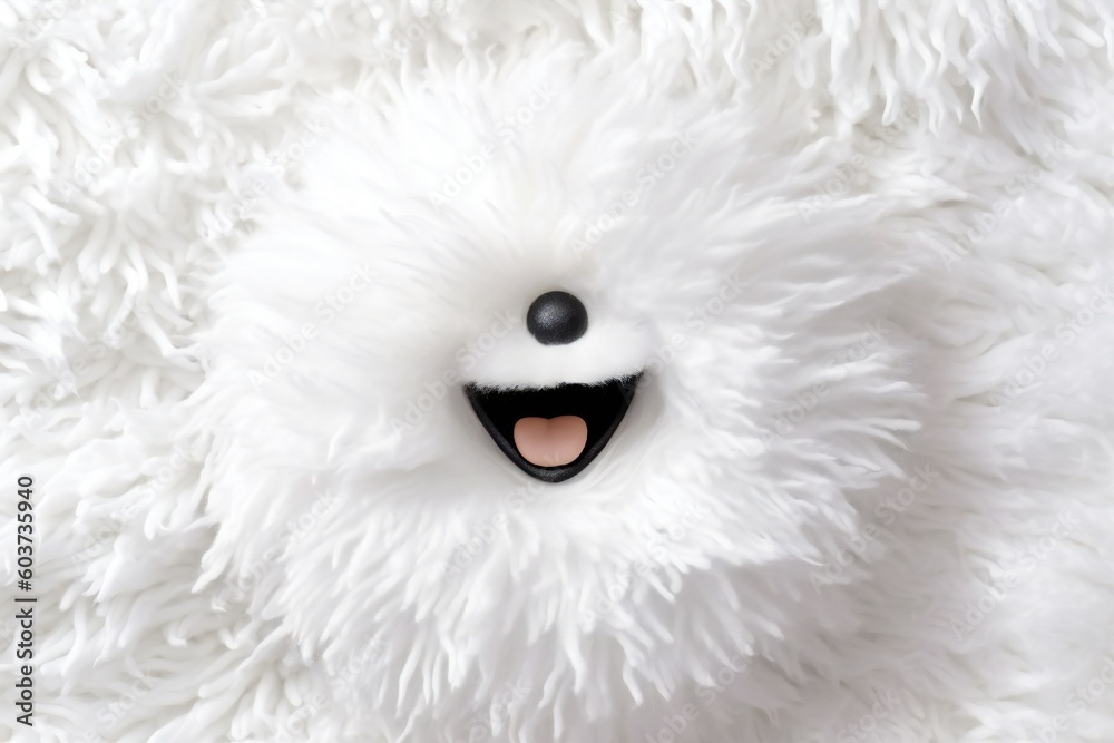 A fluffy white animal mascot with smiley face Generative AI A fluffy white animal mascot with smiley face Generative AI
