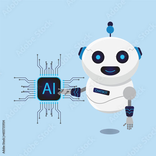 vector robot with AI logo inscription