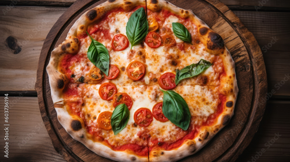 A Pizza Margherita on a Rustic Wooden Table A Pizza Margherita on a Rustic Wooden Table