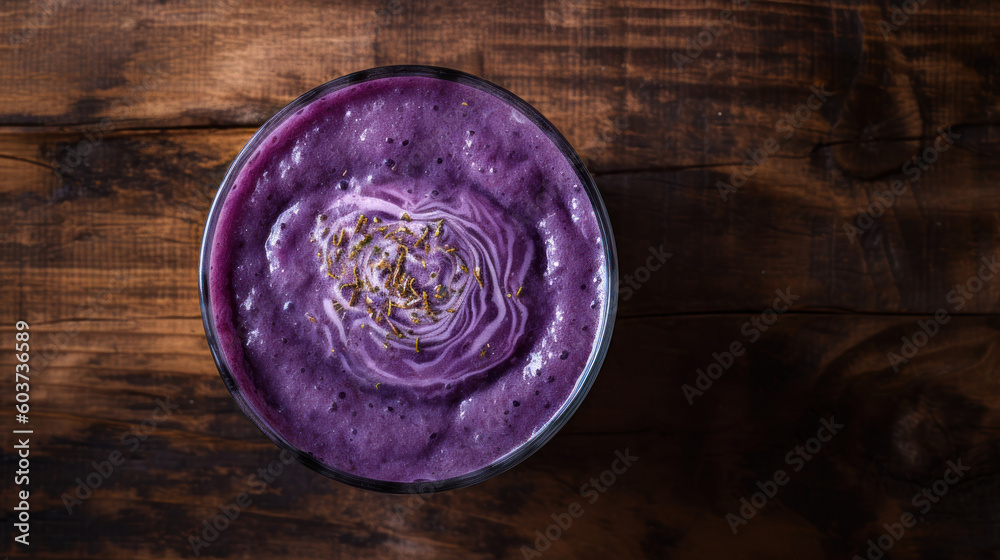 A Fresh Purple Cabbage Smoothie on a Rustic Table