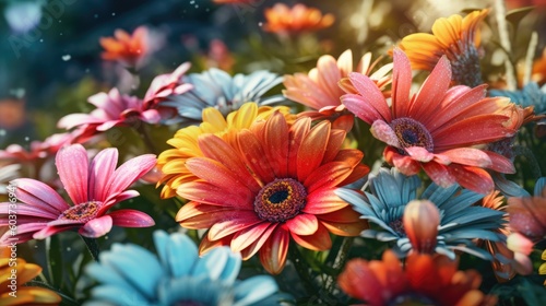 Colorful Spring flowers. Generative AI © piai