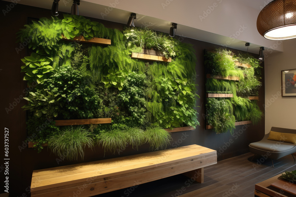 Vertical gardens at home room. Living green wall in modern interior ...