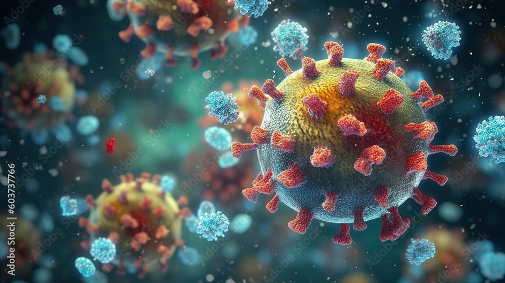 Coronavirus bacteria that causes respiratory infections.Generative AI - obrazy, fototapety, plakaty 