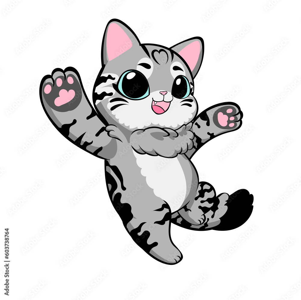 Cute Tabby Gray Short Hair Cat Cartoon Illustrator