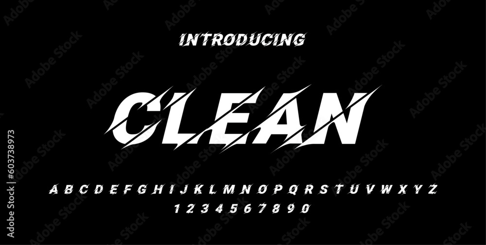 Mighty Clean Lettering CLEAN, Sports minimal tech font letter set. Luxury vector typeface for ...