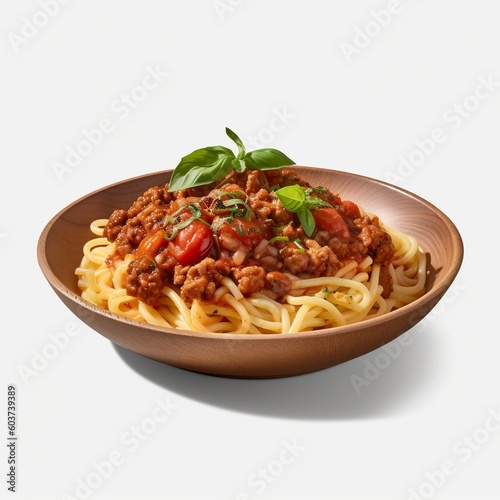Vegan spaghetti bolognese on a transparent background. AI