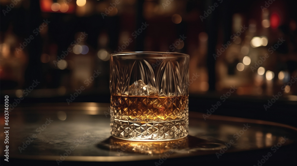 Luxurious Elegance Realistic Shot of a Glass of Rum on a Lavish Bar Table Generative AI Luxurious Elegance Realistic Shot of a Glass of Rum on a Lavish Bar Table Generative AI