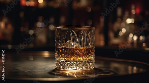 Luxurious Elegance Realistic Shot of a Glass of Rum on a Lavish Bar Table Generative AI